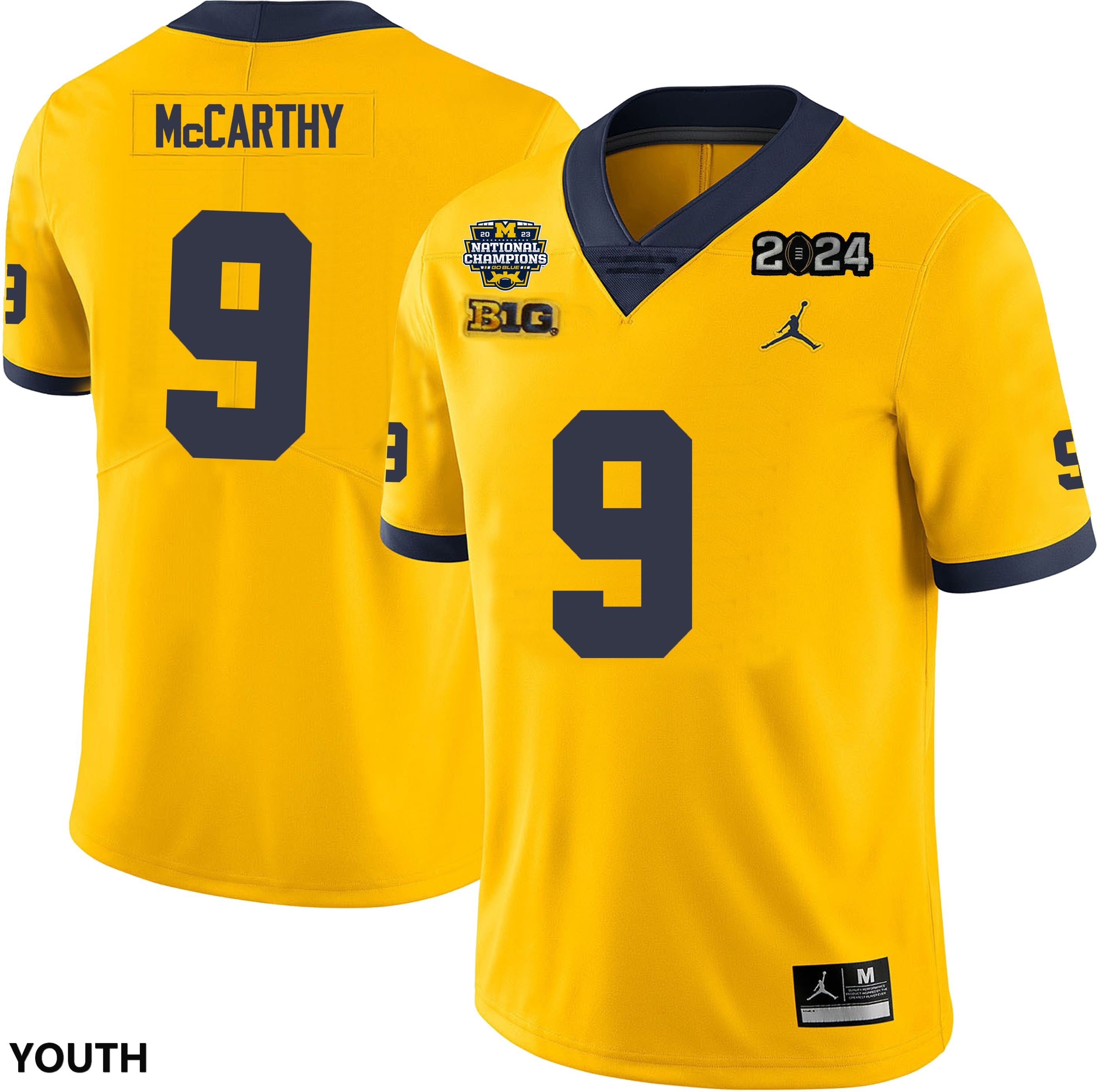 Youth NCAA Michigan Wolverines J.J. McCarthy #9 Maize National Champions Stitched College Football Jersey AN256Q5RK